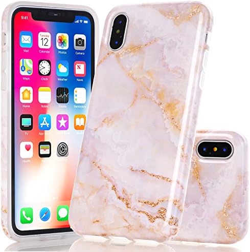 iPhone X Marble Case, Wastou Marble Pattern Slim Fit Soft Flexible TPU Matte Silicone Protective Phone Cover [Support Wireless Charging] for Apple iPhone X (2017) (Jade Gold)
