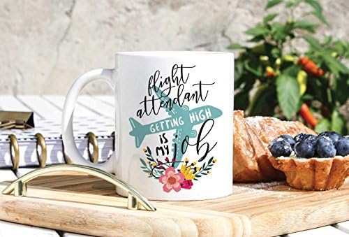 LIZNICE - Personalized Flight Attendant Mug -Funny Flight Attendant Gifts -Flight Crew Gift -Cabin Crew Gift -Stewardess Gifts -Getting High Is My Job MUG 15oz