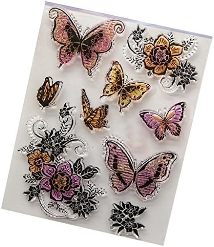Shoresu Butterfly Clear Stamps Sheets Transparent Silicone Seal for DIY Scrapbooking Craft Card Photo Album Decorative 14x18cm/5.51x7.09in