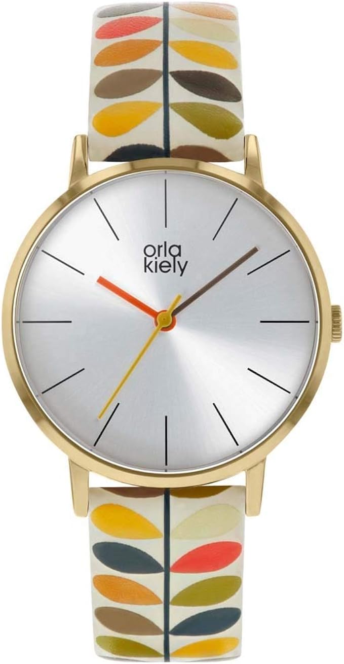Orla Kiely Unisex Adult Analogue Classic Quartz Watch with Leather Strap OK2246,Silver Amazon