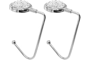 TANOSII Bling Purse Hook Mental Clutch Holder Handbag Rhinestone Hanger for Table Desk White 2 Packs