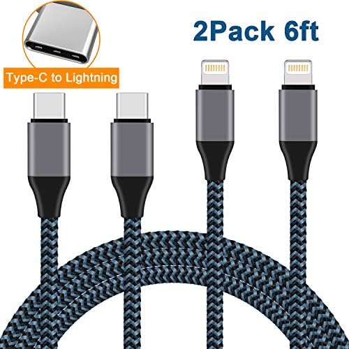 USB Type C to Lightning Cable, Nylon Braided iPhone Charger 2Pack 6FT Charging Syncing Cord Compatible iPhone X XR X 8 8 Plus 7 7 Plus 6 6s Plus SE Connect MacBook