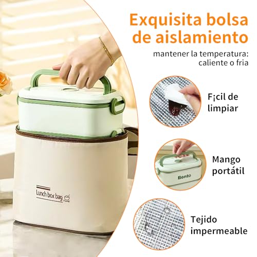 KIROGILY Bento Box para Adultos de 2400 ml, Práctica Lunch Box de 3 Capas, Toppers para Lunch Prueba Fugas. Fiambrera Incluye Vajilla y Bolsa para el Almuerzo, Apto para Salir y Trabajar