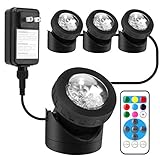 Pond Lights Remote Control Submersible Lamp [Set of 4] IP68 Underwater Aquarium Spot light 48-LED Multi-color with Timer Setting Decoration Landscape Lamp for Swimming Pool Fish Tank Fountain Water