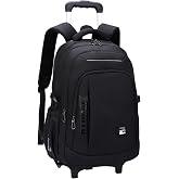 VIDOSCLA Black Kids Boys Rolling Backpack Teens Carry-on Luggage with Wheels Trolly BookBag for School-2 Wheels