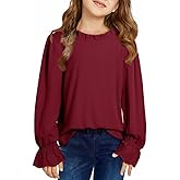 DOKOTOO KIDS Cute Shirts for Girls Ruffle Long Sleeve Crewneck Ribbed Knit Blouses Tops 6-15 Years