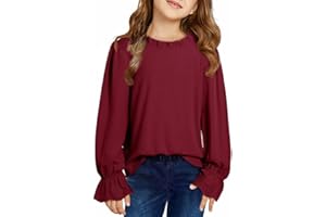 DOKOTOO KIDS Cute Shirts for Girls Ruffle Long Sleeve Crewneck Ribbed Knit Blouses Tops 6-15 Years