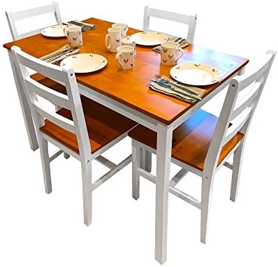 AVC Designs Kitchen Dining Playroom Dinner Table & 4 Chair Set (White & Honey)