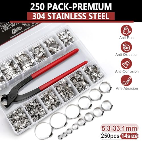 250PCS 14 Sizes Single Ear Hose Clamp, with Ear Clamp Pincer photo 9