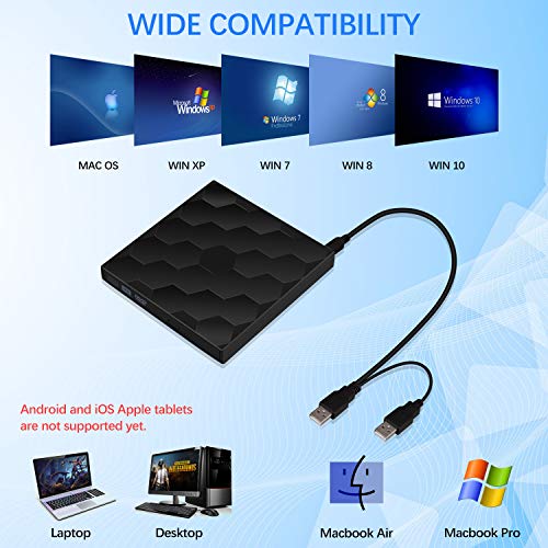 External CD/DVD Drive USB 3.0 Portable Burner Optical Drive CD+/-RW DVD +/-RW Compatible with Mac Macbook Pro Air iMac and laptop