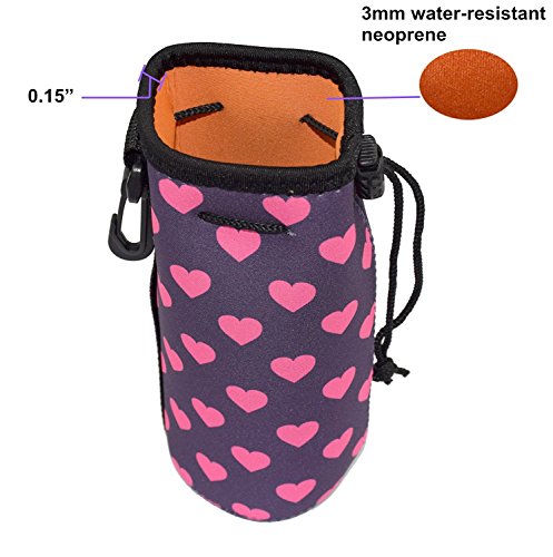 water bottle sleeve with clip, Carrier Cover Neoprene Water Bottle Drawstring Insulator Cooler Sleeve bag (Rose Red)