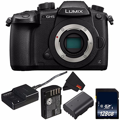 Panasonic-Lumix-DC-GH5-Mirrorless-Micro-Four-Thirds-Digital-Camera-International-Model-DC-GH5KBODY-DMW-BLF19-Lithium-Ion-Battery-128GB-SDXC-Class-10-Memory-Card-MicroFiber-Cloth-Bundle