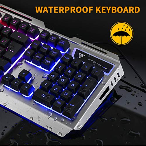 INTSUN Gaming Keyboard Mouse Combo, Waterproof USB Wired Floating Keyboard and Mouse Set, Programmable 6 Button Gaming Mouse, 7-Breathing LED Light Mechanical Feel Keyboard Kit for Windows Mac Game