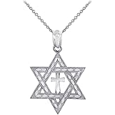 Claddagh Gold 925 Sterling Silver Jewish Charm Star of David Cross Pendant Necklace