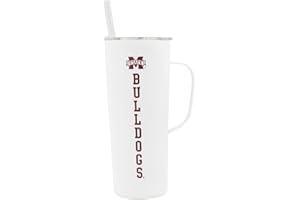 Decorvo NCAA 20 oz. Stainless Steel Tumbler with Handle - Officially Licensed Double Walled Insulated Roadie with Slide Lid and Straw (Mississipi St - White)
