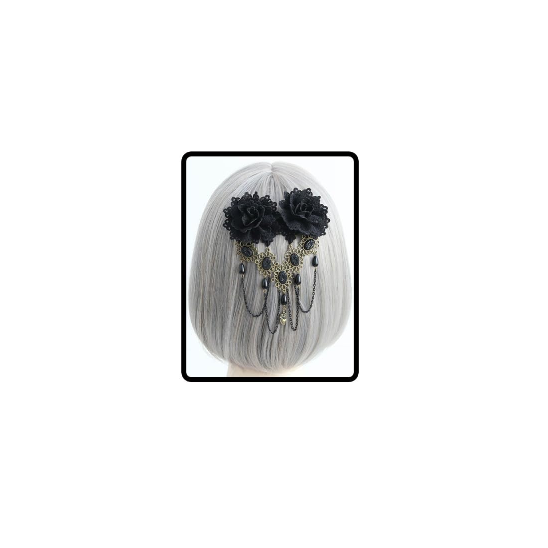 Prosy Halloween Tassel Black Flower Gothic Bead Headwear Top Masquerade Headdress Cosplay Hair Clip Hair Accessories for Women and Girls