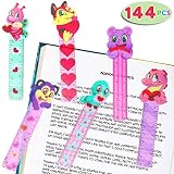 JOYIN 144 PCs Valentines Day Bookmark Rulers Party Favor Pack (6 Designs) with Colorful Hearts Animal Prints for Holiday Decorations, Goodies, Pink and Love Party D&eacute;cor, Classroom Rewards, and Prizes.
