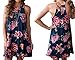 MITILLY Women's Halter Neck Boho Floral Print Chiffon Casual Sleeveless Short Dress X-Small Dark Blue