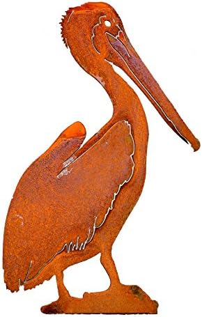 Elegant Garden Design 17-inch Brown Pelican, Steel Silhouette with Rusty Patina