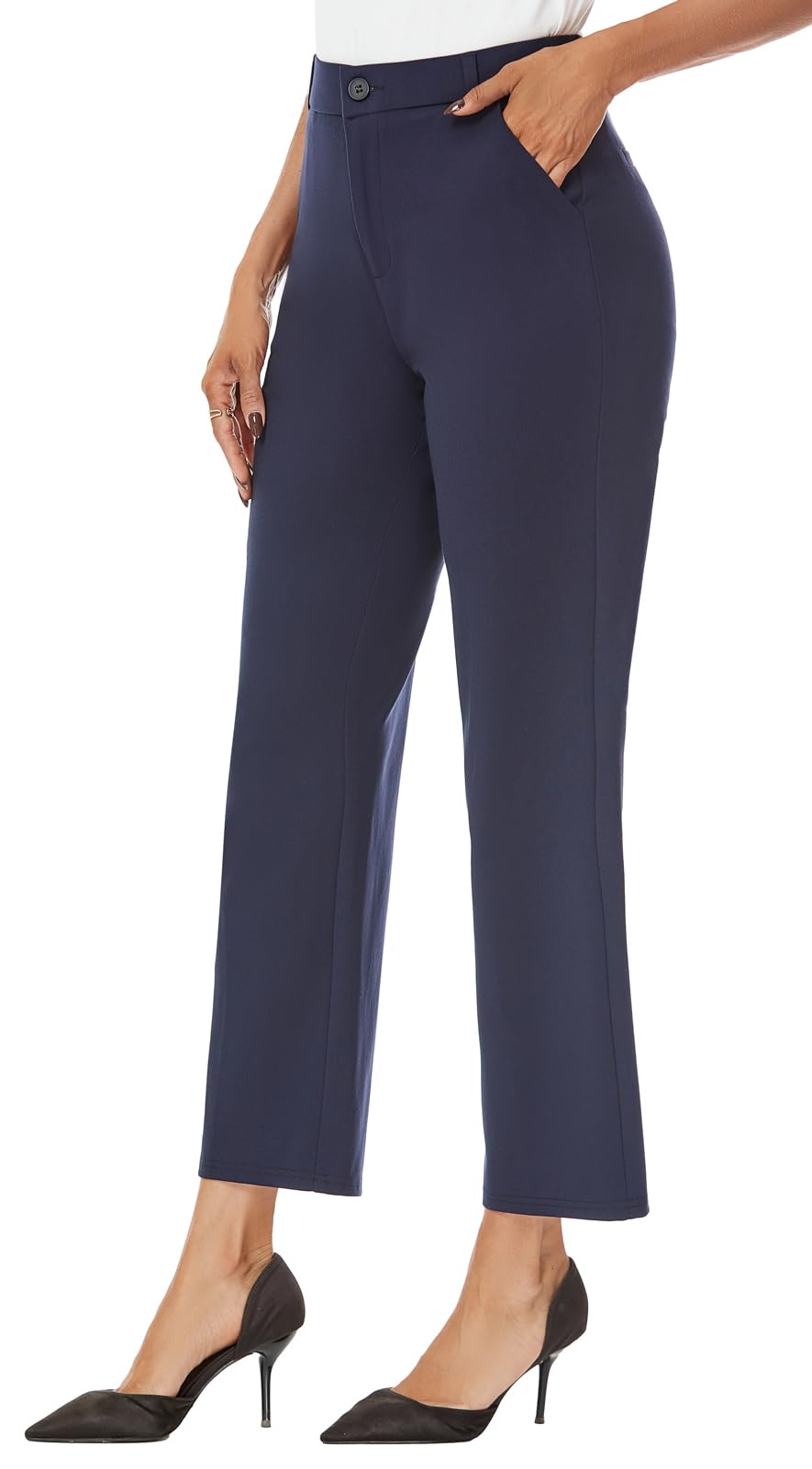 Photo 1 of iChosy Women's Straight Leg Dress Work Ankle Pants Business Office Casual Slacks with Pockets Navy26 12