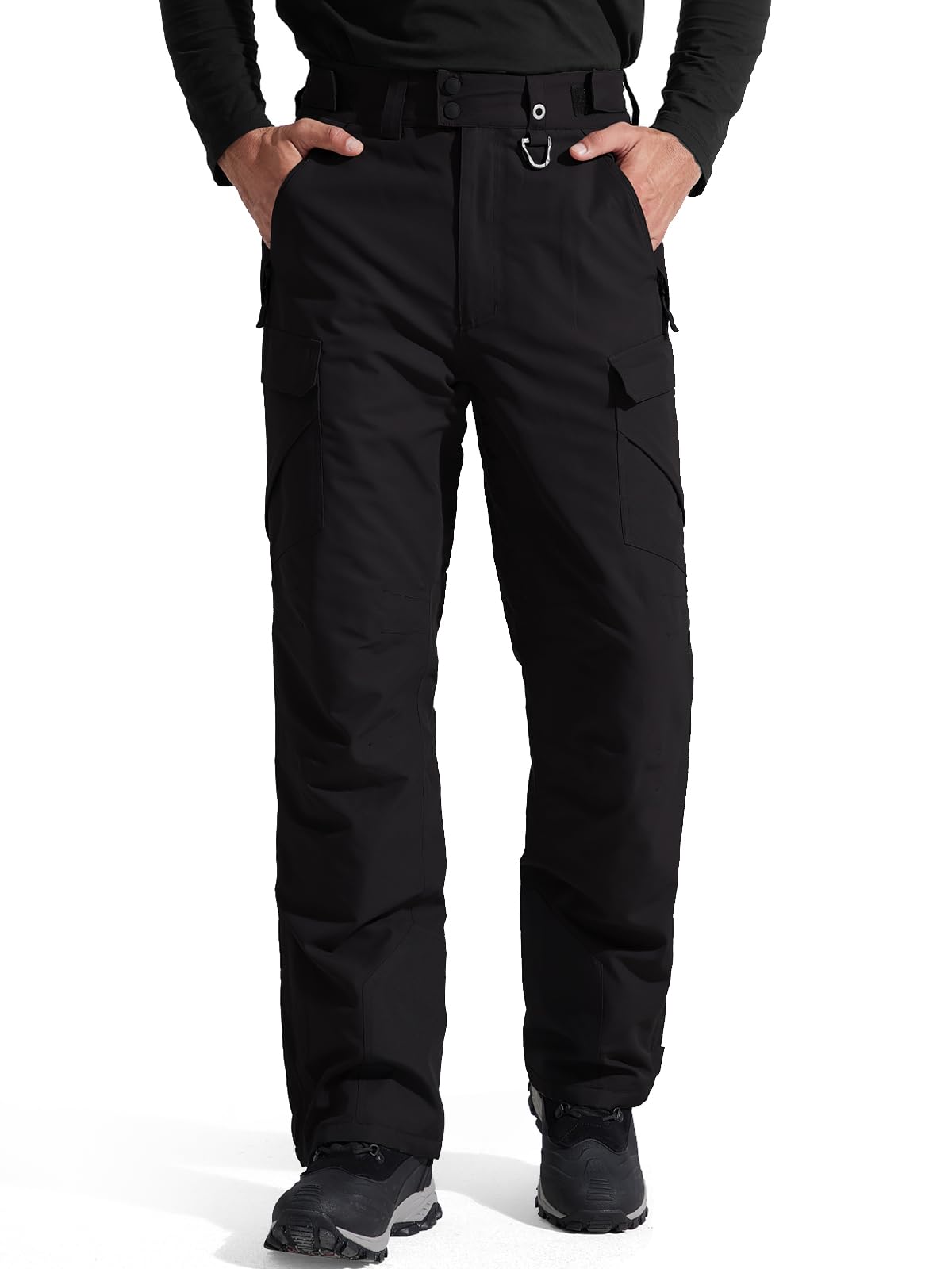 Photo 1 of FREE SOLDIER Men's Waterproof Snow Insulated Pants Winter Skiing Snowboarding Pants with Zipper Pockets (Black Medium(34-36)/32L)