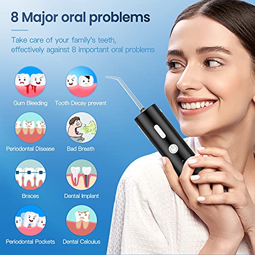 Irrigatore Orale Professionale, Filo Interdentale Portatile, 5 Modalità e 4 Specie 360° Sostituzione di ugello Rotante, Cura Dentale, Linea di Acqua orale, Ricarica USB, Adatto per Viaggi e Famiglia