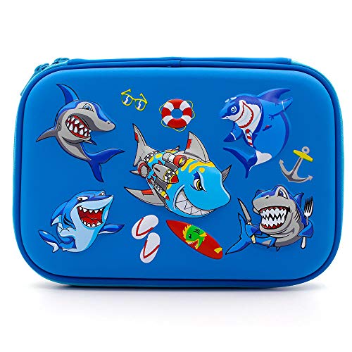 Angry Shark Boys Cool Pencil Case - Large Capacity Hardtop Pencil Box with Compartments - Colored Pencil Holder School Supply Organizer for Kids Girls Toddlers Children (Royal Blue)