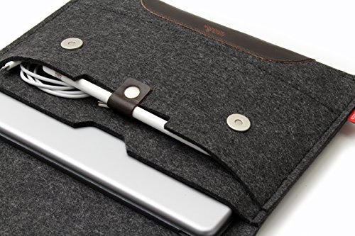 Pack & Smooch iPad Pro 10.5" Case Sleeve Cover - 100% Wool Felt And Vegetable Tanned Leather - Dark Gray / Dark Brown