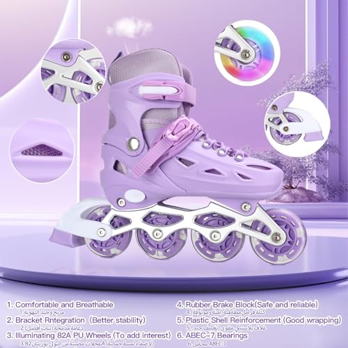 Kids Roller Skates,Adjustable Roller Skates for beginners,Comfortable roller skates,4 Light up Wheels and Sizes Adjustable Quad Skate for Indoor Outdoor for Girls Kids
