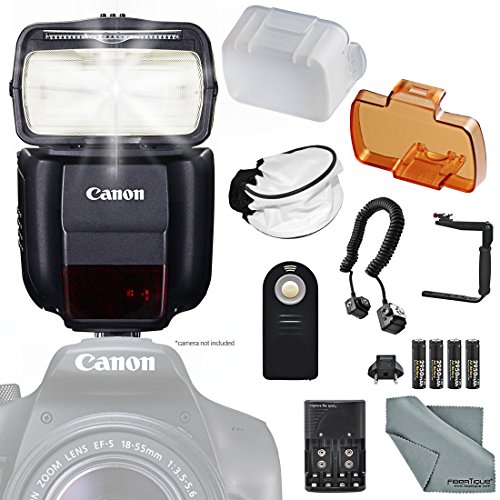 Canon Speedlite 430EX III-RT Flash (0585C006) w/ Essential Bundle Includes: 180Degree Quick Flip Bracket, Camera Flash Cords, Soft Diffuser, Remote Control and FiberTique Microfiber Cleaning Cloth