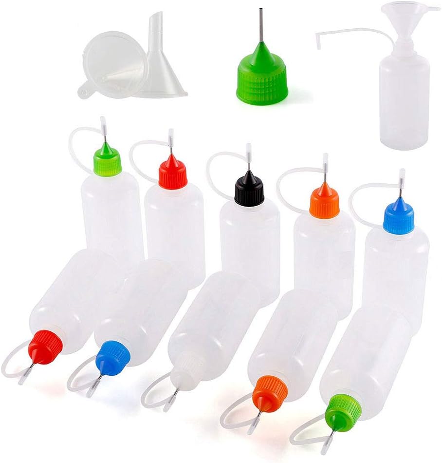 XIAONAN 5pcs x 20ml Plastic Dropper Bottles Steel Needle Tip Empty Squeezable Glue Liquid Juice Containers with White Caps + Mini Funnels