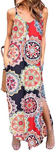 Silvous Women's Casual Loose Pocket Long Dress Summer Beach Floral T Shirt Dresses