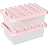 Buyitt 14 Quart Basic Clear Storage Box with Pink Lid (Pack of 2)