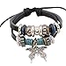 MAKIYO Vintage Multilayer Leather Beaded Charms Butterfly Cross Braided Hand Chain Boho Bracelet Retro Cuff Style Chain Bangle