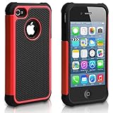 Pasonomi iPhone 4 Case-Premium Heavy Duty Hybrid Shockproof Durable Bumper Armor Cover for Apple iPhone 4S/4(Red)
