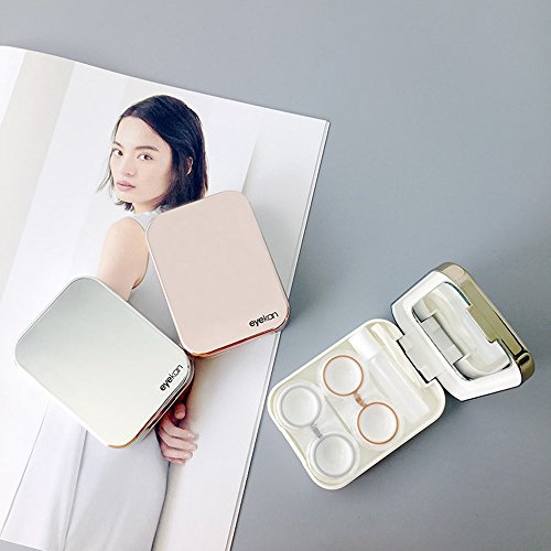 OMG Portable Cute Travel Contact Lens Case Eye Care Kit Holder Mirror Box (Rose Gold)