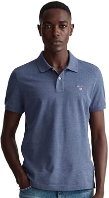 Polo Reg Shield SS Pique Polo para Hombre, Dark Jeansblue Melange., XL