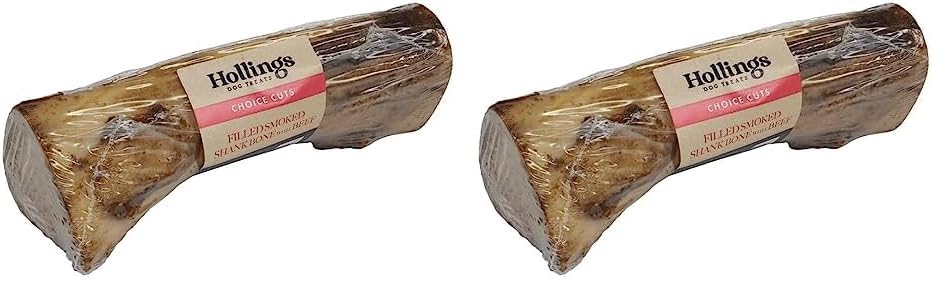 Hollings Filled Smoked Shank Bone Dog Chew, Delicious, Air Dried Long Lasting Bone for Adult Dogs, Made with 100% Natural Ingredients (1 Bone) (Pack of 2)