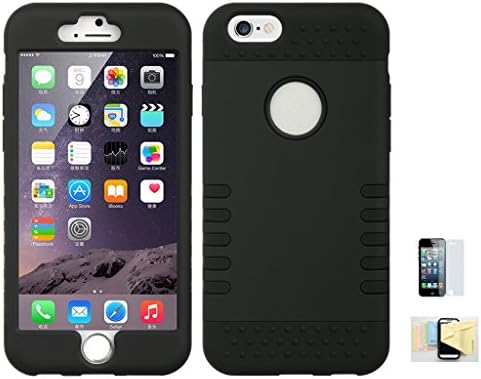 Iphone 6, 6s, [BLACK] Shock Absorbing Hybrid Rubber Plastic Impact Defender Hard Cover Shell Momiji Cleaning Cloth, [Screen Guard] Screen Protector For Apple Iphone 6, 6s