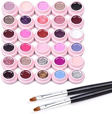 Frenshion Set of 30 colors Soak-off UV LED Semi Permanent Nail Gel Nail Polish Base Top Nail Art Manicure Kit +2 Brush