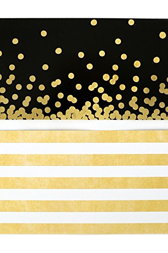Renewing Minds Glimmer of Gold Confetti and Stripes Wide Double-Sided Border Trim, Black/Gold/White, Pack of Twelve 38 inch Strips