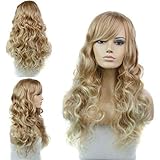 Sexy Stylish Long Natural Wave Synthetic Hair Cosplay Wig Women Full Party Wigs with Bangs Blonde