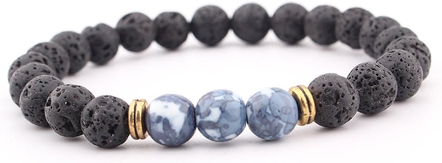 Celokiy Adjustable Natural Lava Stone Agate Bracelet Essential Oil Diffuser for Men Women,aromatherapy ideal for anti-stress or anti-anxiety