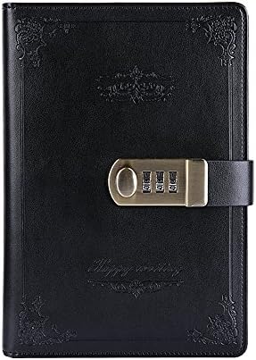 Yakri New Arrival Vintage Notebook Password With Lock Diary Book Creative Password Diary Handbook Notepad TPN109 (Black)