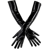 CALFOVERA 22 Inch Long PU Leather Opera Gloves Black Shiny Metallic Finger Hand Gloves Stretchy Faux Leather Sexy Role Play Arm Warmer Elbow Length for Women Shiny Party Halloween Costume Cosplay