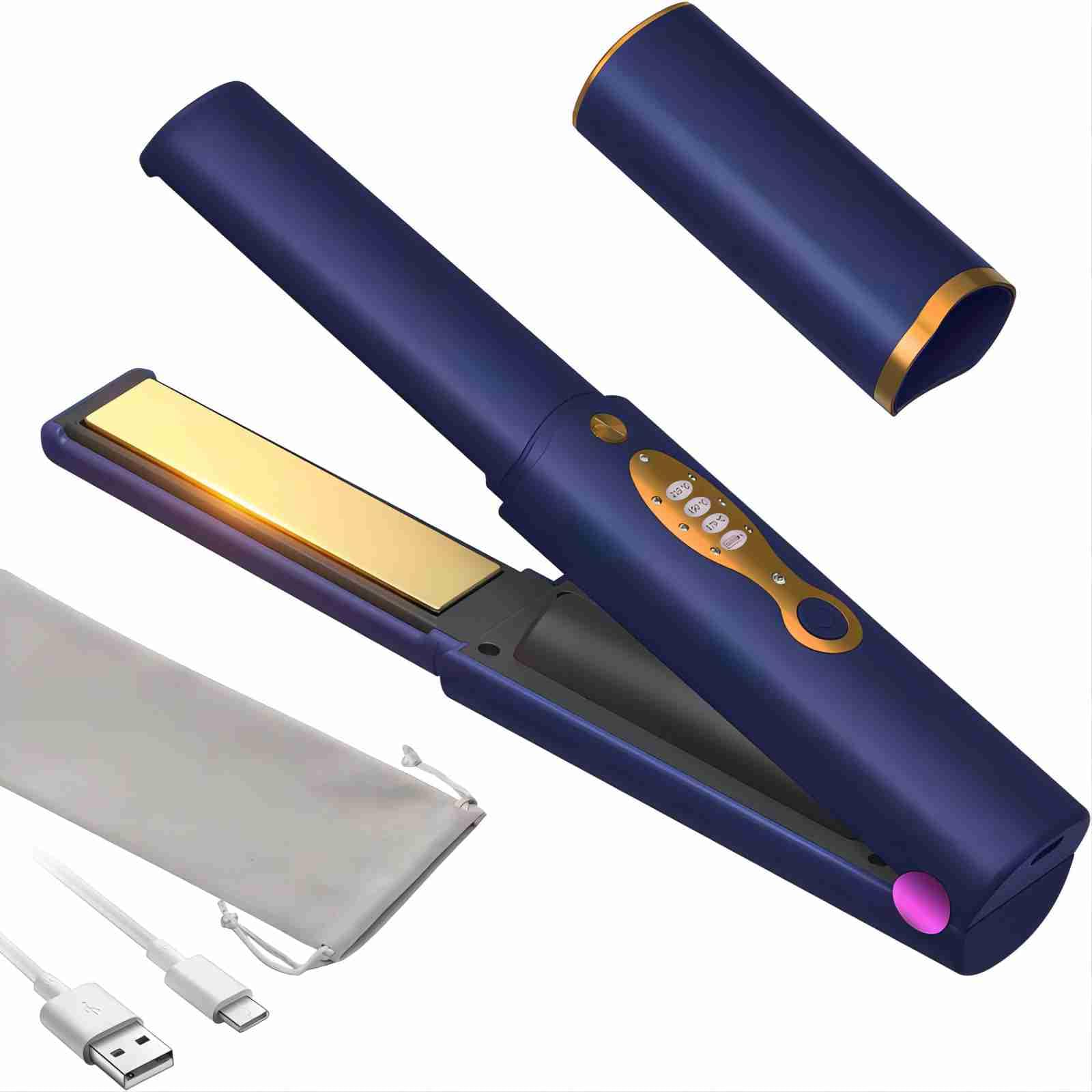 OBEST Cordless Hair Straighteners Curler 2 in 1, Portable Travel Hair Straightener, Fast Heat Up, Anti-Scald 3-Level Mini Cordless Hair Styler 5000Mah Type-C Rechargeable