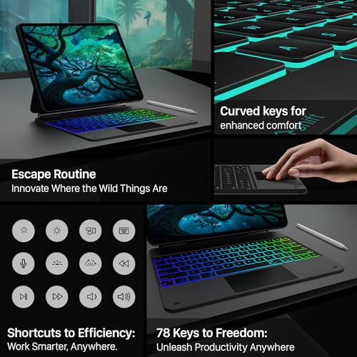 typecase Edge Keyboard Case for iPad Air 13"(M4/M3/M2, 2026/2025/2024) & Pro 12.9" – Magic with Multi-Touch Trackpad, 11 Colors Backlight, Pencil Holder, Slim & Lightweight- Black