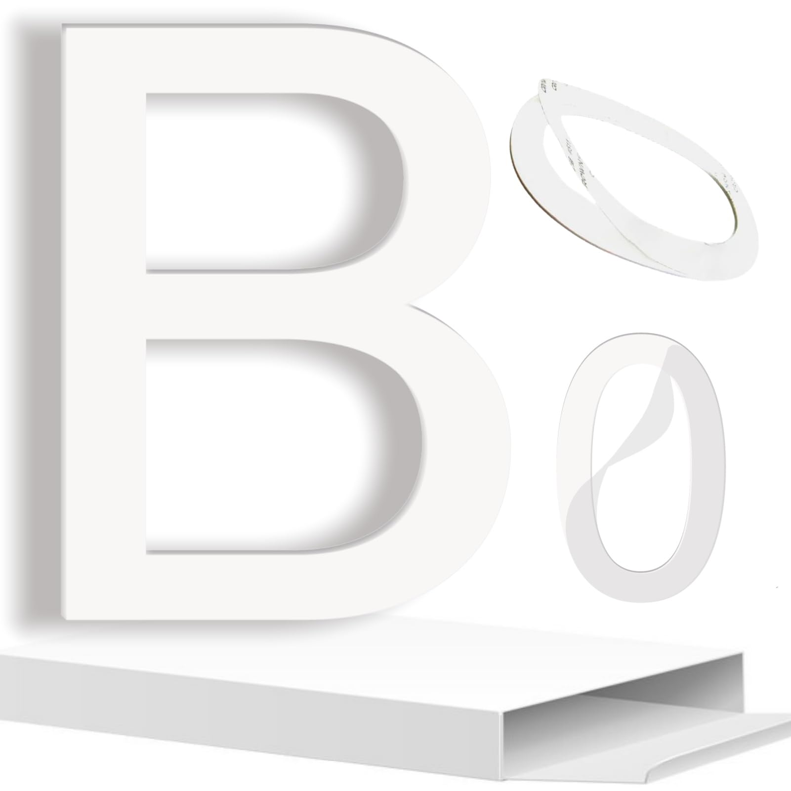 Photo 1 of 4 inch White House Numbers, Self Adhesive House Numbers White Acrylic Modern Apartments Office Hotel Room Garden Home Address House Numbers for Indoor Outside, White House Letter B (4in Letter-B)