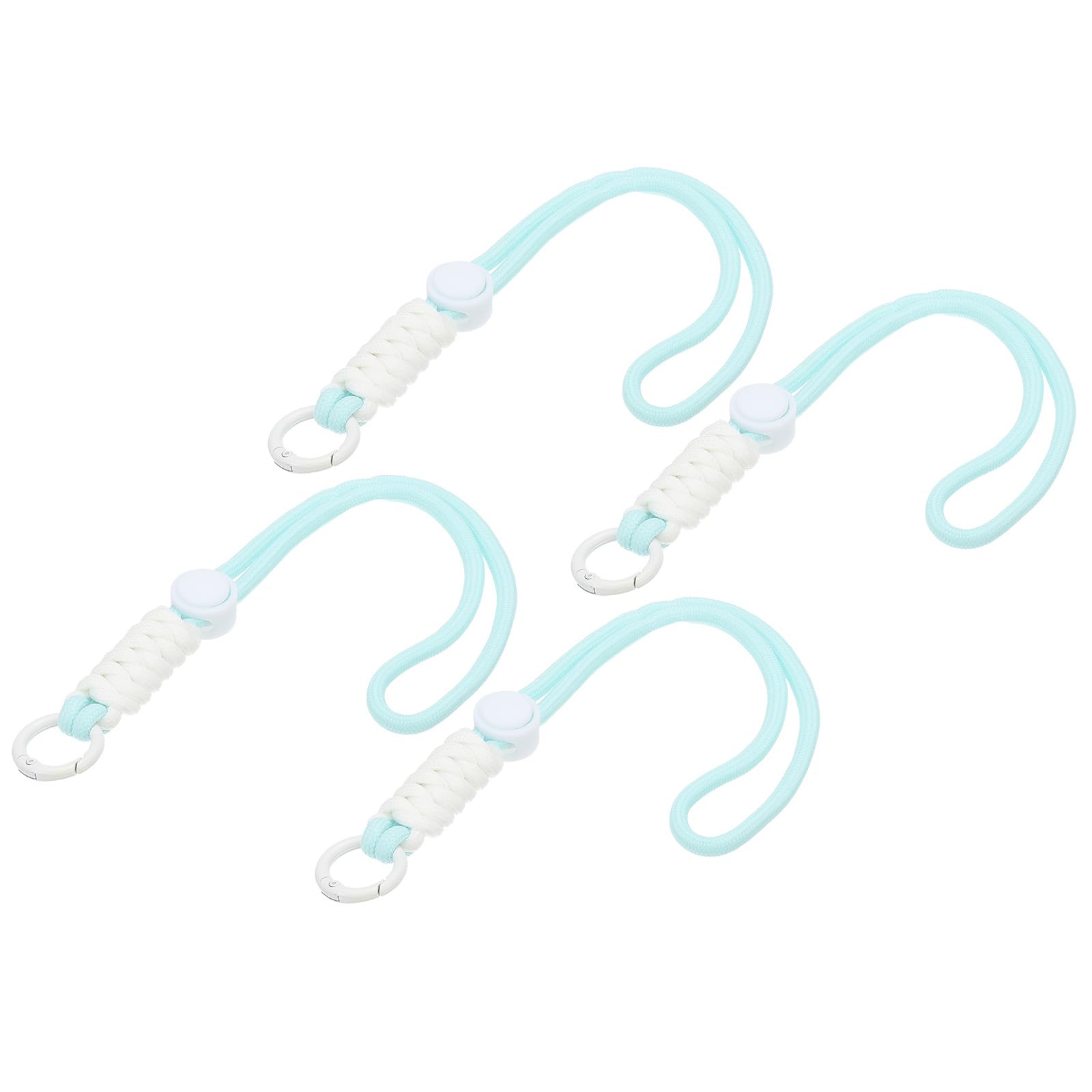 PATIKIL Paracord Lanyard Keychain, 4Pcs Cell Phone Keychain Rope Wrist Lanyards Braided Strap with Spring Ring for Hanging Key, Cyan, White