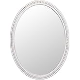 EMAISON 24" x 32" Wall Mount Wood Beaded Frame Oval Mirror, White Real Glass Modern Farmhouse Decorative Mirror for Bathroom 